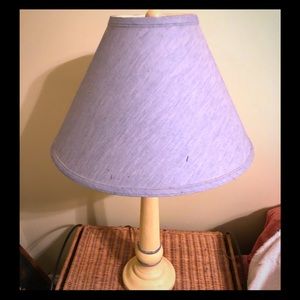 Two 36” tall cream lamps with blue shades.